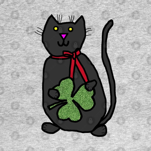 Cat Holding Shamrock for St Patricks Day by ellenhenryart